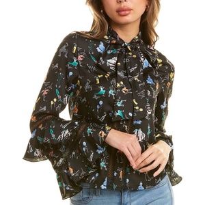 NWT - Gracia Dancing People Tiered Ruffle Blouse